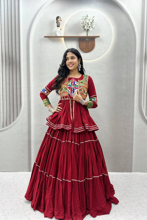 Maroon Solid with Flared Cotton Lehenga (Ram -120- Maroon)