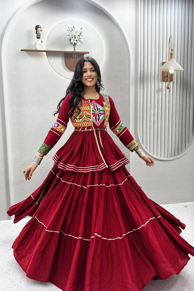 Maroon Solid with Flared Cotton Lehenga (Ram -120- Maroon)