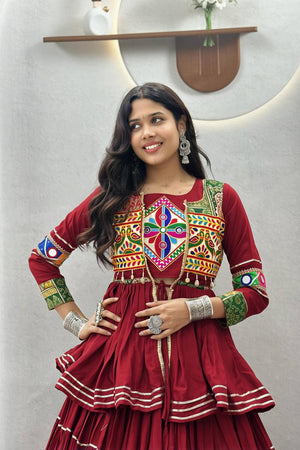 Maroon Solid with Flared Cotton Lehenga (Ram -120- Maroon)