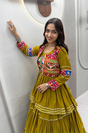 Mustard Solid with Flared Cotton Lehenga (Ram -120- Mustard)