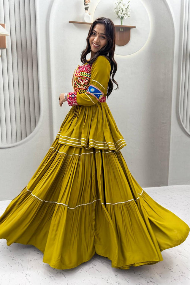 Mustard Solid with Flared Cotton Lehenga (Ram -120- Mustard)