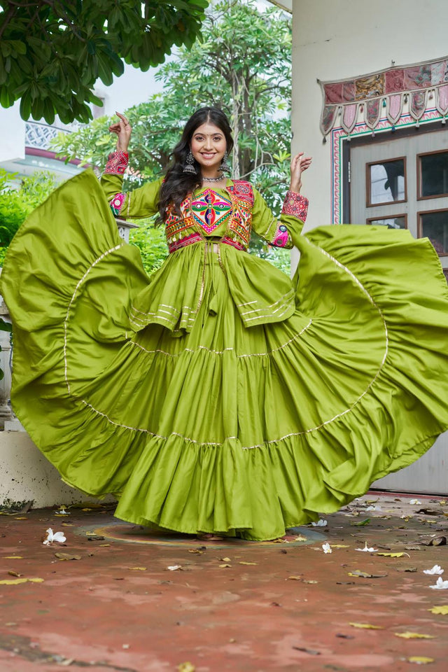 Dark Green Solid with Flared Cotton Lehenga (Ram -120- Parrotgreen)