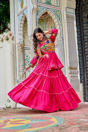 Pink Solid with Flared Cotton Lehenga (Ram -120- Pink)