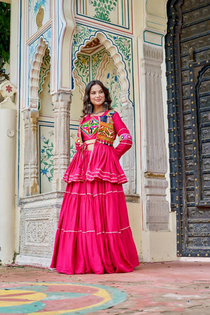 Pink Solid with Flared Cotton Lehenga (Ram -120- Pink)