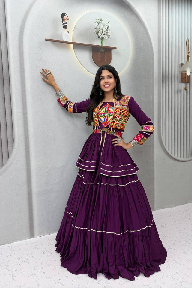 Purple Solid with Flared Cotton Lehenga (Ram -120- Purple)