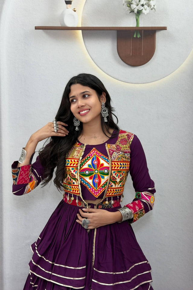 Purple Solid with Flared Cotton Lehenga (Ram -120- Purple)