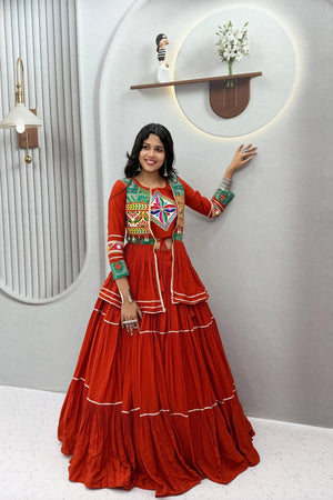 Rust Solid with Flared Cotton Lehenga (Ram -120- Rust)