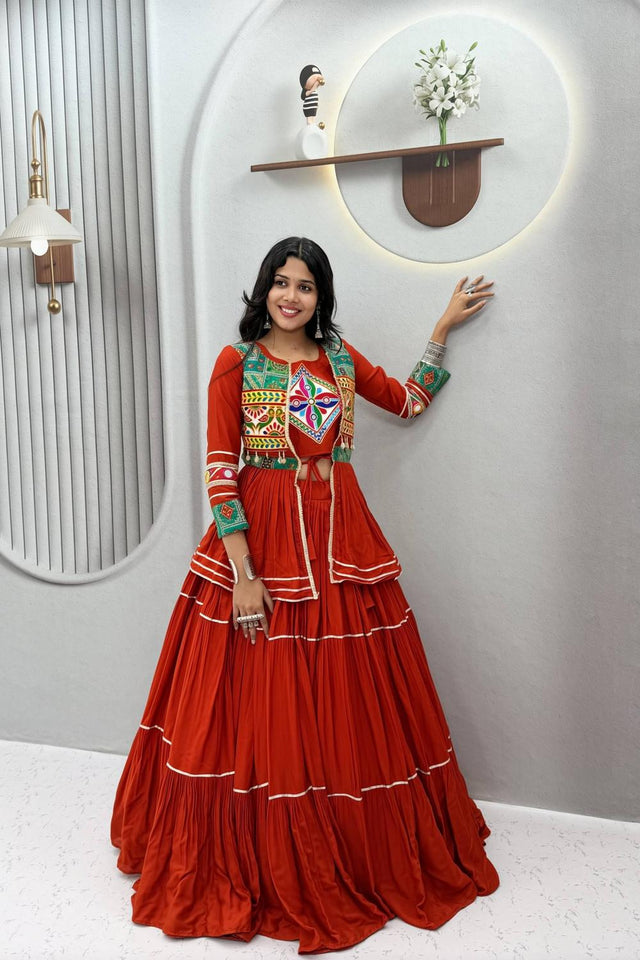 Rust Solid with Flared Cotton Lehenga (Ram -120- Rust)