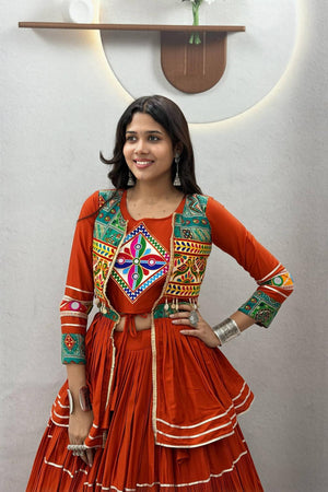 Rust Solid with Flared Cotton Lehenga (Ram -120- Rust)