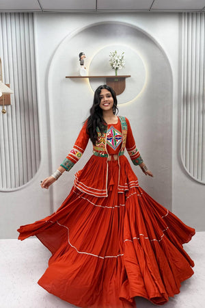Rust Solid with Flared Cotton Lehenga (Ram -120- Rust)