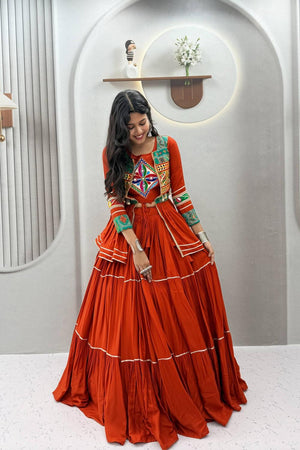 Rust Solid with Flared Cotton Lehenga (Ram -120- Rust)