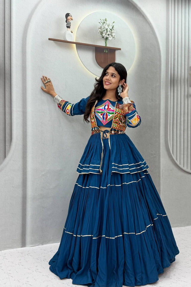 Turquoise Solid with Flared Cotton Lehenga (Ram -120- Tealblue)