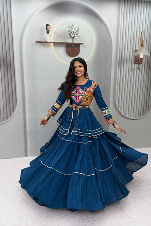 Turquoise Solid with Flared Cotton Lehenga (Ram -120- Tealblue)