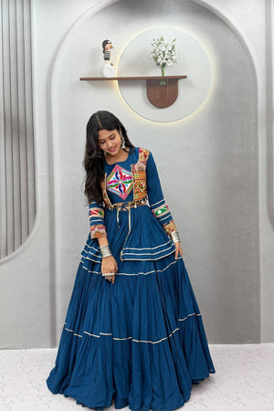 Turquoise Solid with Flared Cotton Lehenga (Ram -120- Tealblue)