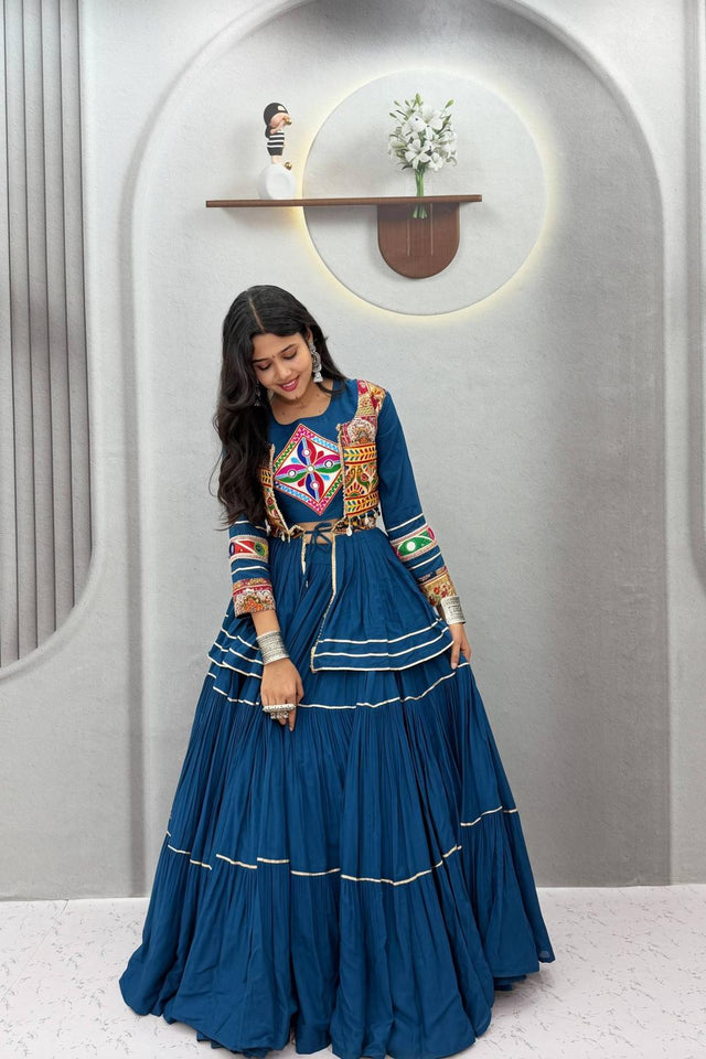 Turquoise Solid with Flared Cotton Lehenga (Ram -120- Tealblue)