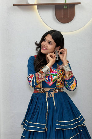 Turquoise Solid with Flared Cotton Lehenga (Ram -120- Tealblue)