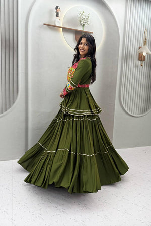 Mehendi Solid with Flared Cotton Lehenga (Ram -120- mahendi)