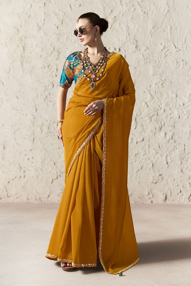 Orange Embroidered Tissue Saree (Rangat-2343)
