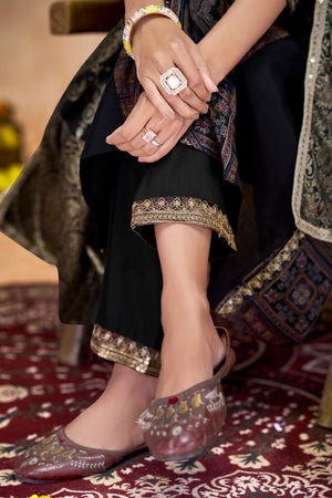 Black Printed Modal Chanderi Straight Cut Suit Set