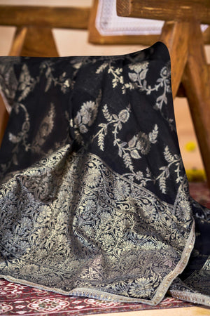 Black Printed Modal Chanderi Straight Cut Suit Set