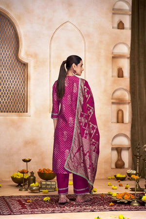 Pink Printed Modal Chanderi Straight Cut Suit Set