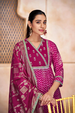 Pink Printed Modal Chanderi Straight Cut Suit Set