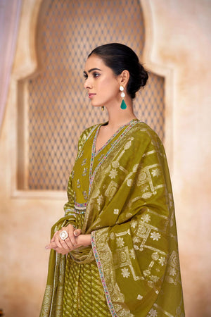 Green Printed Modal Chanderi Straight Cut Suit Set