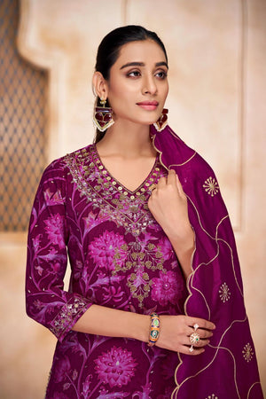 Pink Floral Printed Modal Chanderi Straight Cut Suit Set