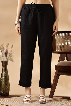 Black Embroidered Cotton Kurti Pant Set