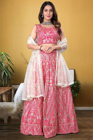 Pink Sequin with Embroidered Silk Lehenga