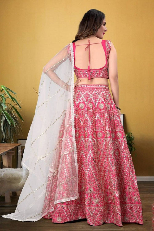 Pink Sequin with Embroidered Silk Lehenga