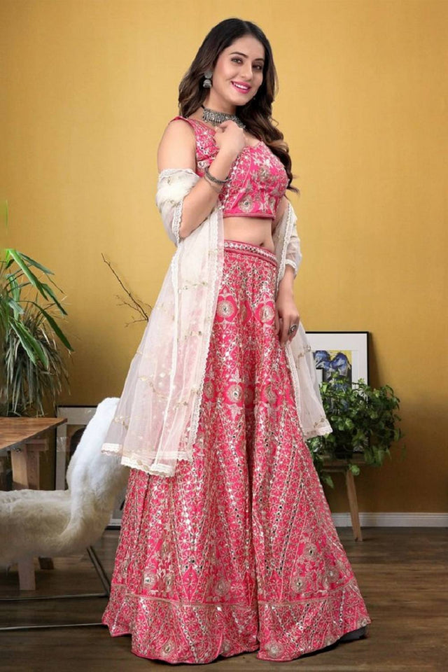 Pink Sequin with Embroidered Silk Lehenga