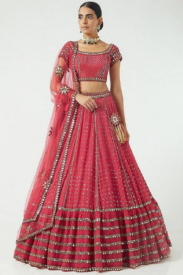 Red Gotta Patti Georgette Lehenga