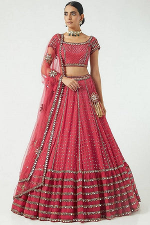 Red Gotta Patti Georgette Lehenga