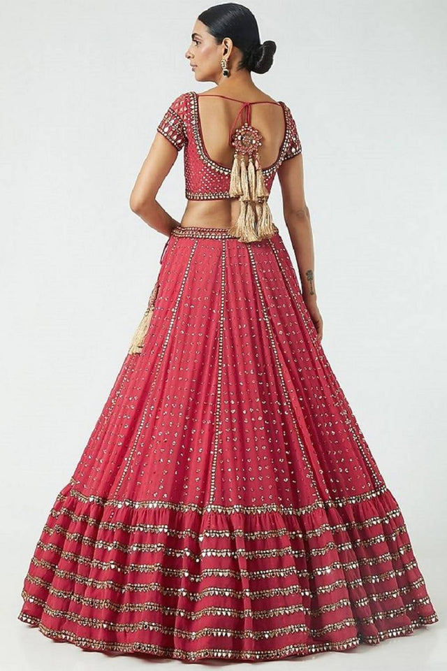 Red Gotta Patti Georgette Lehenga