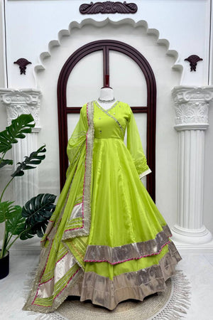 Dark Green Mirror Work Organza Anarkali Suit (Rt-6048-Parrot)