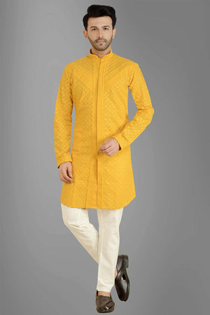 Mustard Cotton Kurta Pant