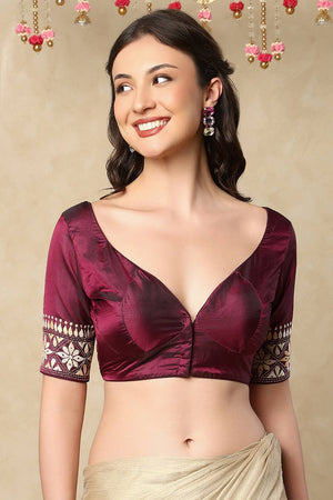 Purple Embroidered Silk Blouse