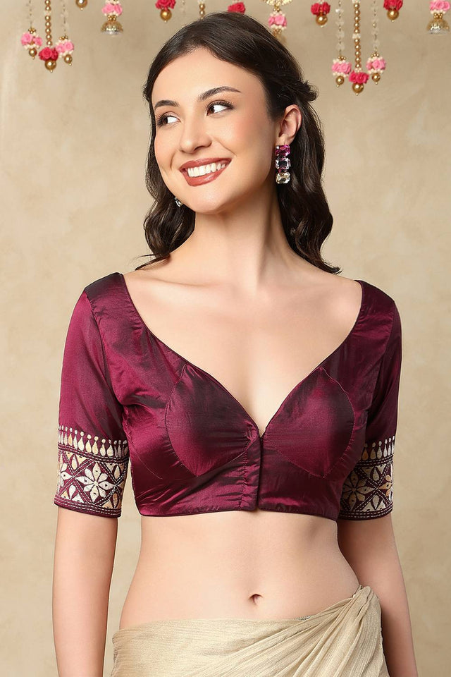 Purple Embroidered Silk Blouse