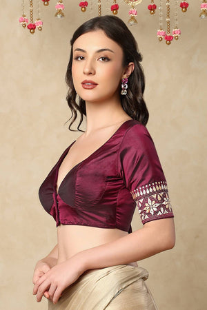 Purple Embroidered Silk Blouse