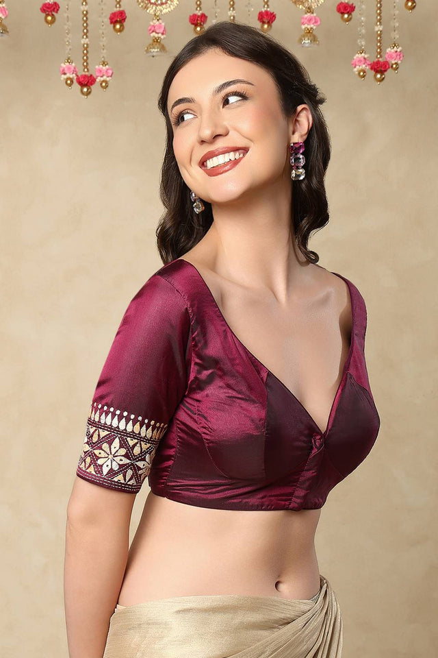 Purple Embroidered Silk Blouse