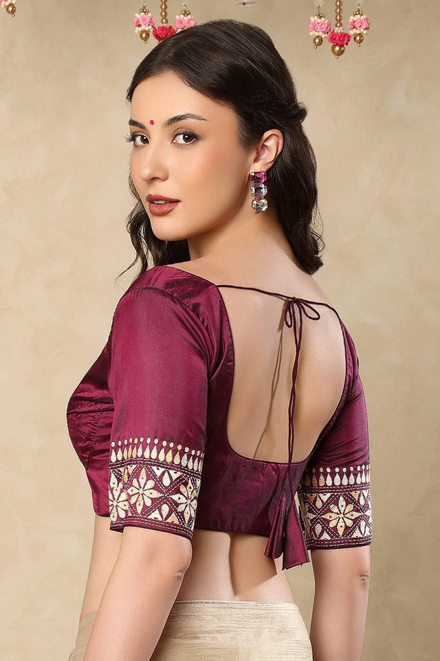 Purple Embroidered Silk Blouse