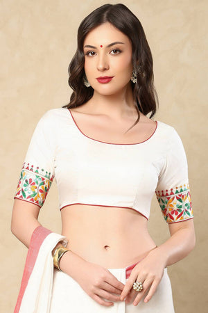 White Embroidered Silk Blouse