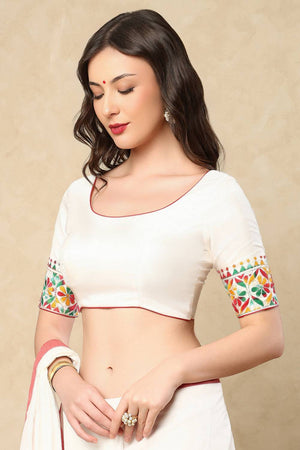 White Embroidered Silk Blouse