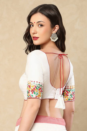 White Embroidered Silk Blouse