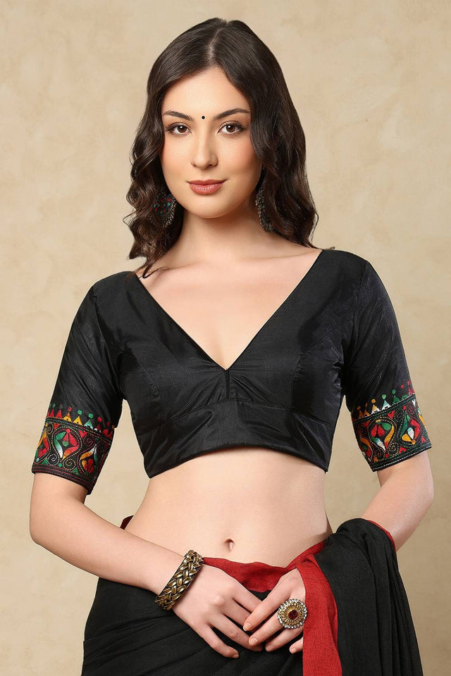 Black Embroidered Silk Blouse