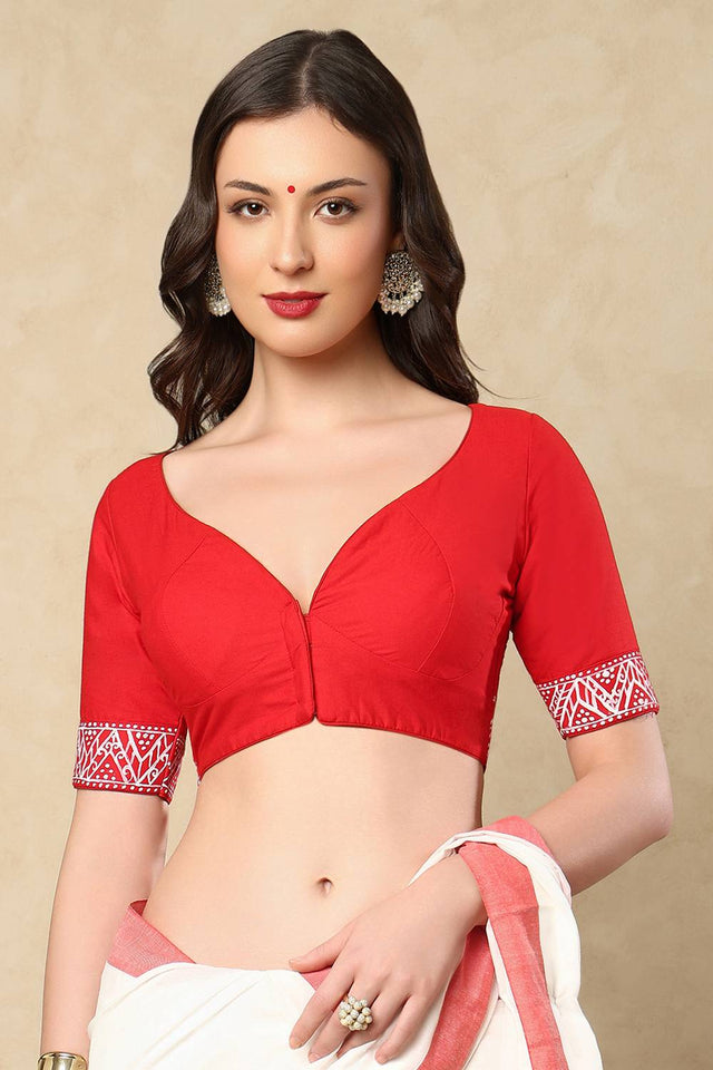Red Painted Cotton Blouse