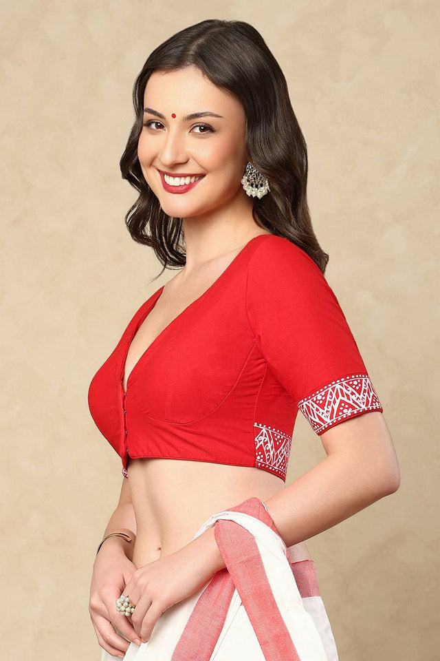 Red Painted Cotton Blouse
