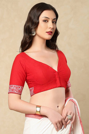 Red Painted Cotton Blouse