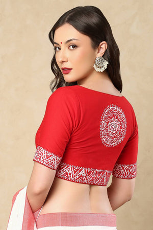 Red Painted Cotton Blouse
